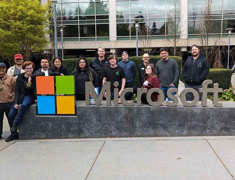Students in front of Microsoft