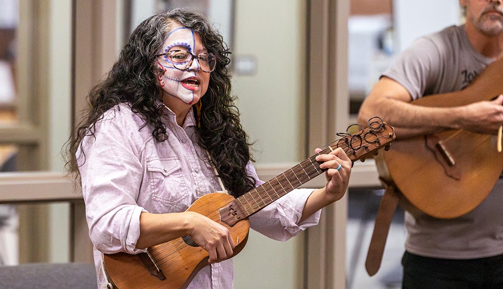 Performer playing instrument