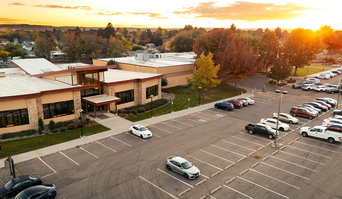 Aerial view of Grandview Library in evening