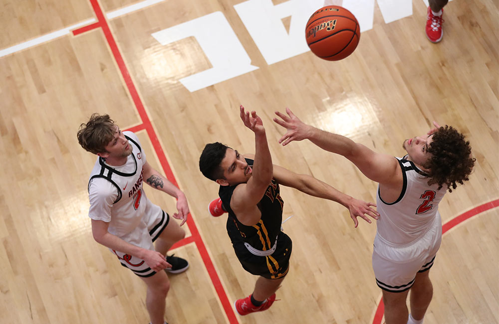 Basketball player takes shot