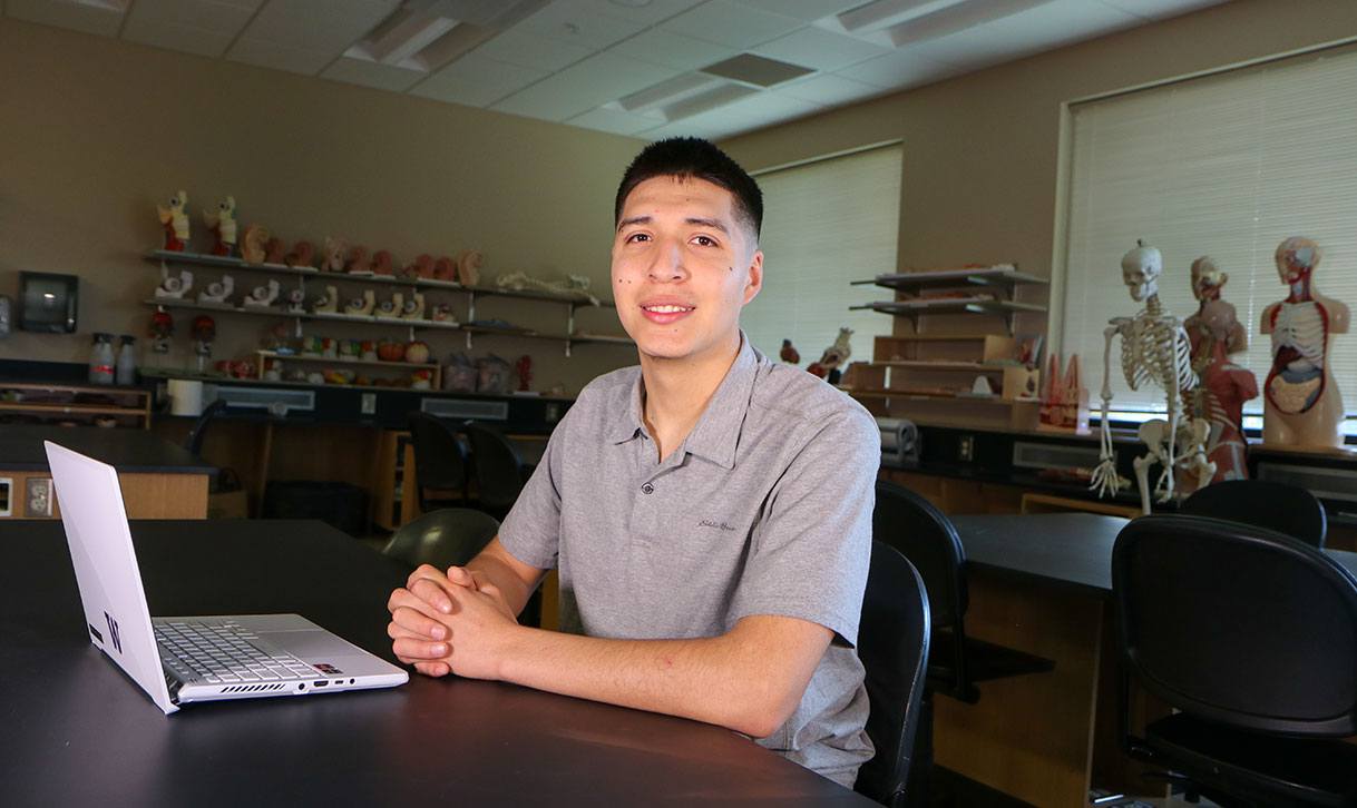 Francisco Flores in a lab in YVC's Glenn Anthon Hall