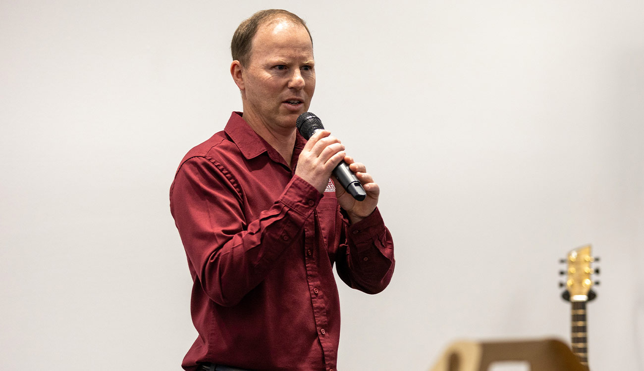 Vineyard and Winery Technology Instructor Trent Ball speaks at Grape to Glass Gala