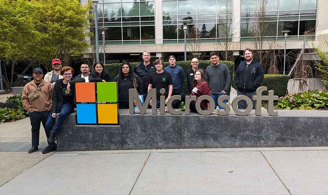 Students in front of Microsoft