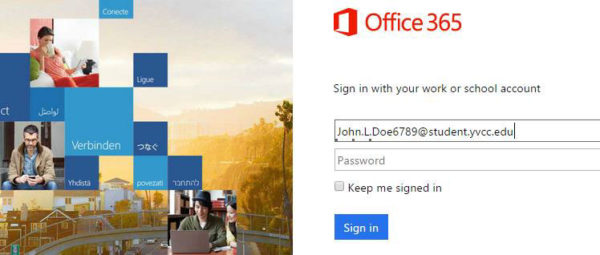 screen capture of the Office 365 Login page with the email line filled in. 