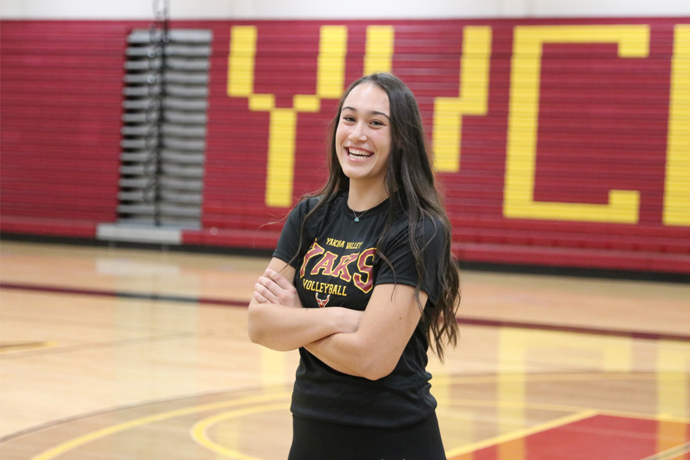 Jessica Mariscal poses for Student Story picture on the YVC Volleyball court. 