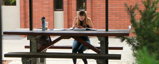 Student studying on campus during summer